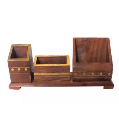 Brown Wooden Pen Holder